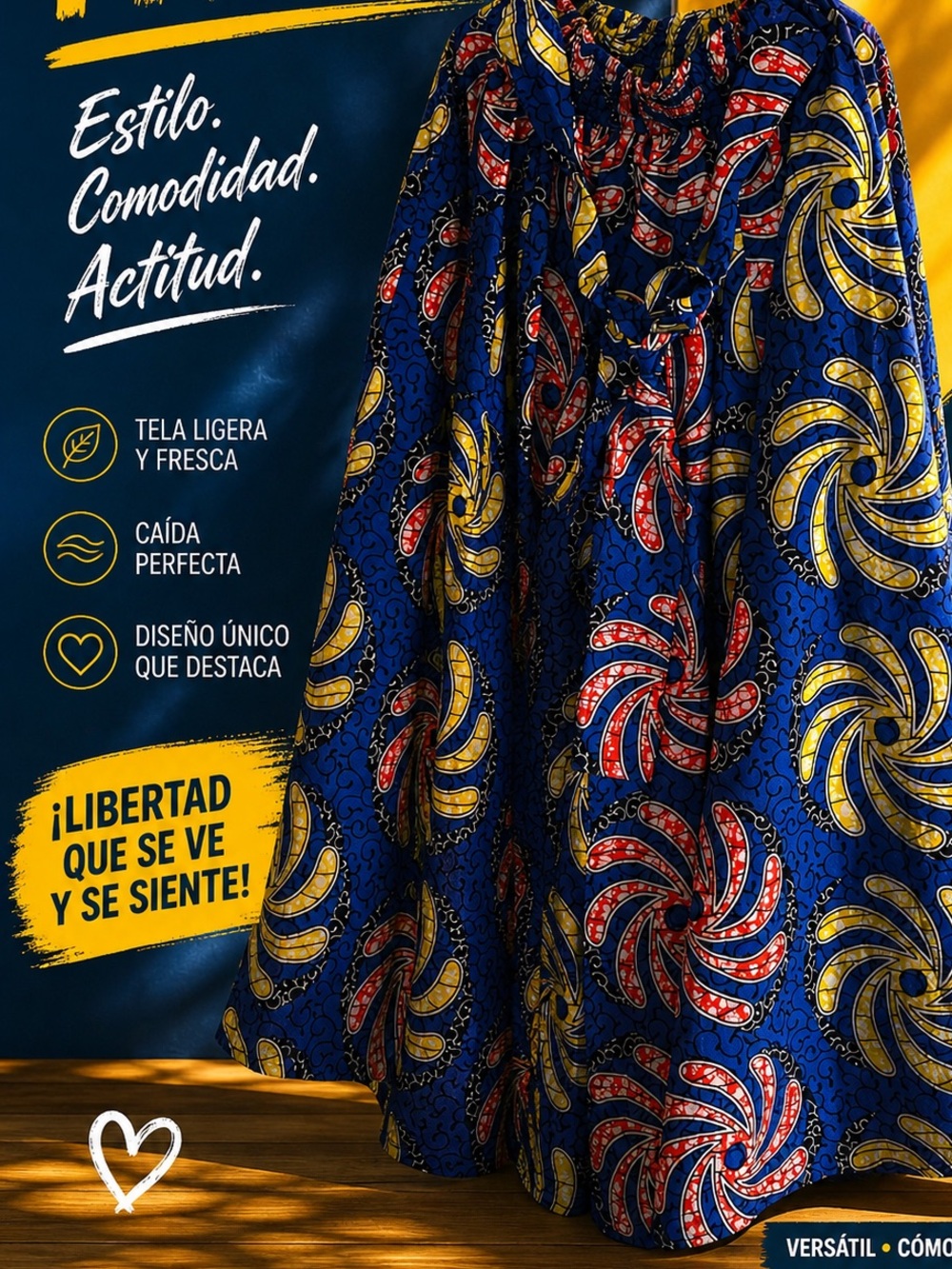 Advance Apparels Blue Skirt with Red and Yellow Pattern
